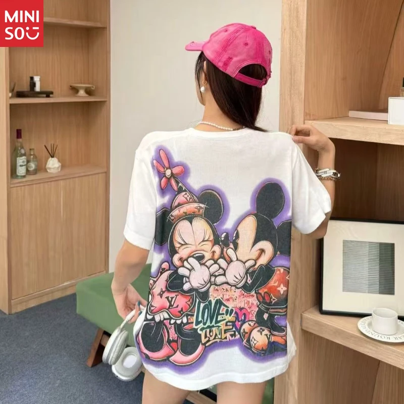تي شيرت ديزني ميكي كريستال، قميص برسومات كبيرة الحجم مع جرافيتي