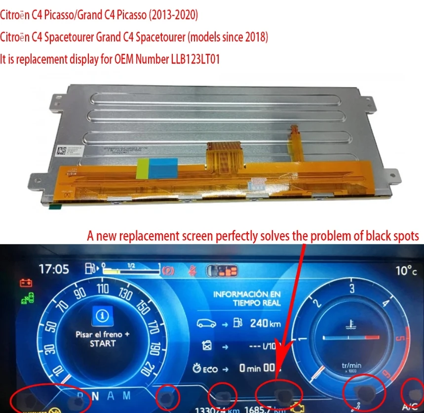 Imagem -05 - Oem Original 12.3 Polegada Display Lcd Llb123lt01 para Peugeot Citr Oen c4 Picasso Carro Dvd Navegação Lcd Monitores