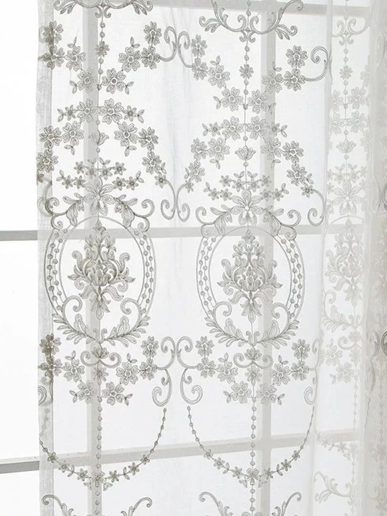 1pc Embroidered White Sheer curtain Polyester Light Filtering Privacy Sheer Curtain for Living room All Season