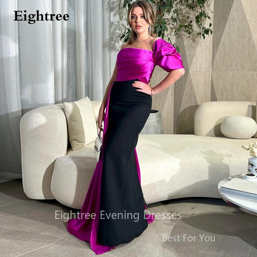 

Eightree Saudi Arabic Women Fuschia Satin Evening Dresses One Shoulder Pleats Ankle Length Prom Gown Formal Party Occasion Dress