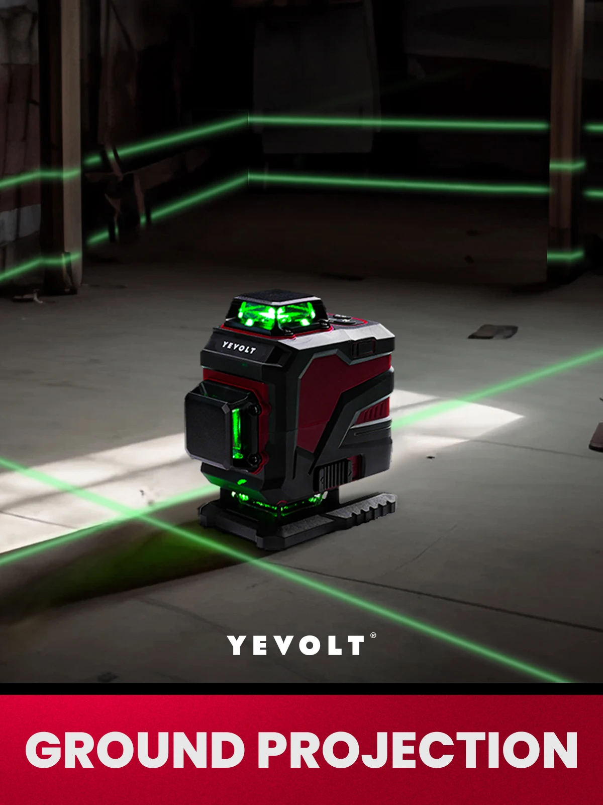 YEVOLT YVGLL4XS16 16 Lines 4-Plane Green Laser Level Tools 4D with 3000mAh Power Self-Leveling Machine Horizontal & Vertical