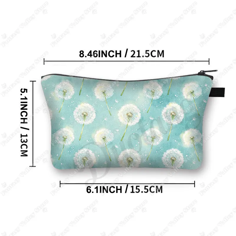 Dandelion Flower Graphic Print Cosmetic Case Colorful Wild Dandelion Women Makeup Bag Lipstick Holder Cosmetic Bag Zipper Pouch