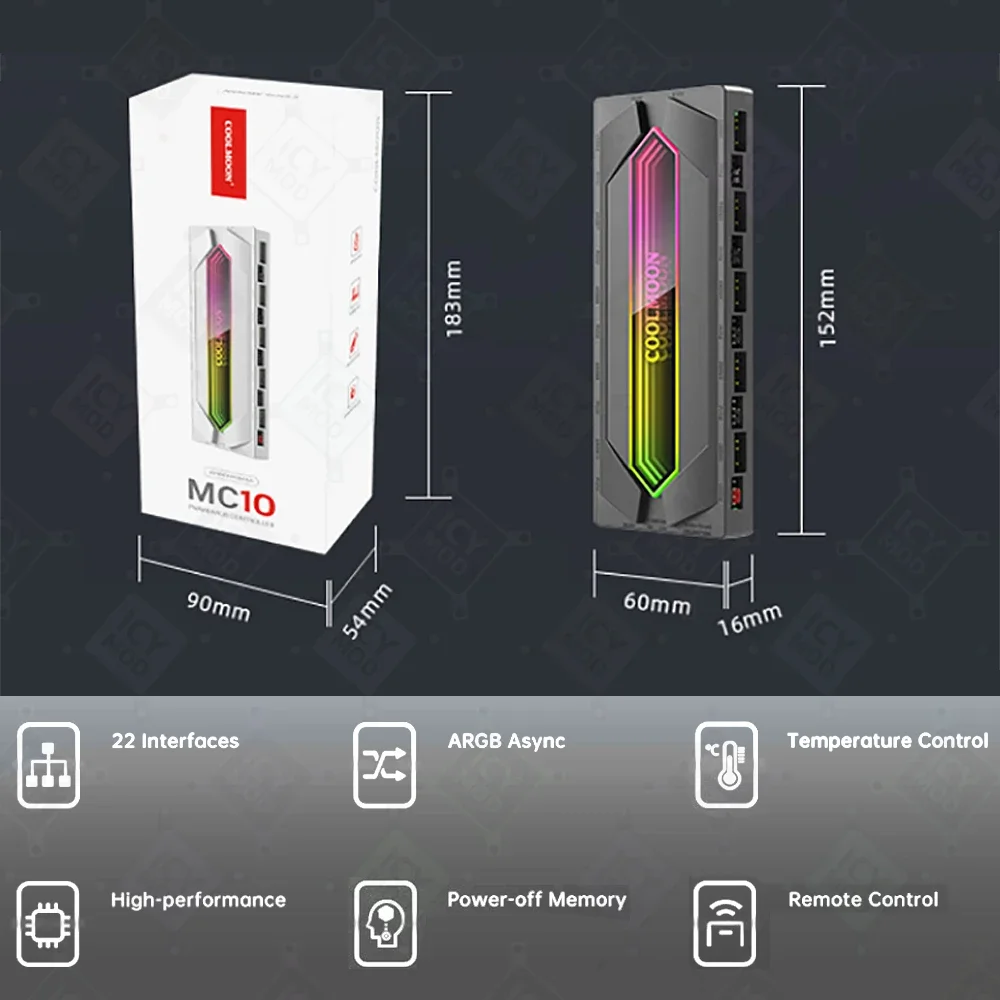 COOLMOON The New Asynchronous Remote Control Hub Connects 10 PWM Air-cooled 5v3pin/4pin for Asynchronous Fans PC RGB MOD