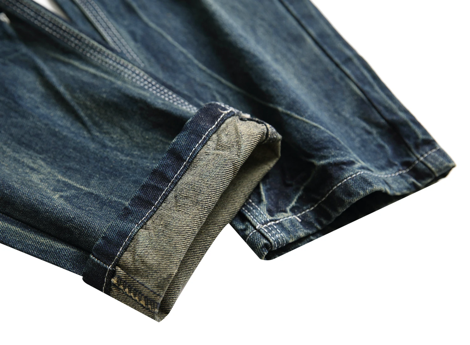 Jeans jeans masculinos com furos: cintura azul escuro com ajuste reto e sem estiramento, jeans longos estilo retrô 928