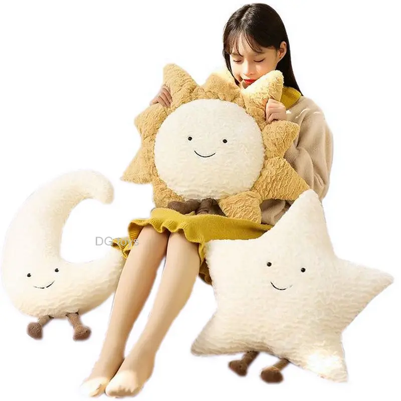 Hot Smile Moon Star Sun Cloud Plush Pillow Stuffed Soft Cartoon Weather Sofa Decor Toy Cushion  for Kids Bedroom Office