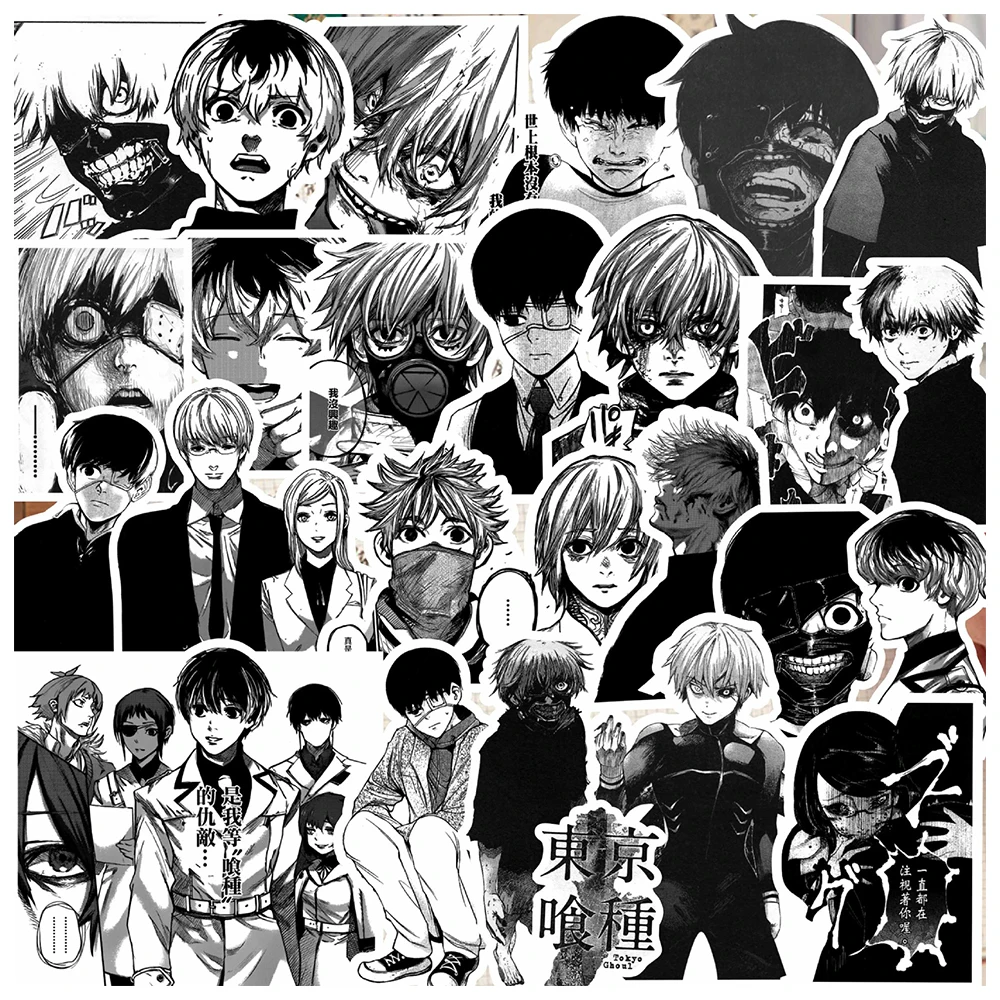 10/30/67pcs Tokyo Ghoul Anime Stickers Cool Black White Manga Decals Water Bottle Suitcase Phone Kaneki Ken Cartoon Sticker Pack