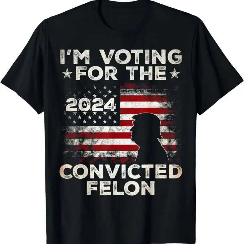 Ich stimme für den verurteilten Straftäter. Lustiges Retro-T-Shirt mit amerikanischer Flagge