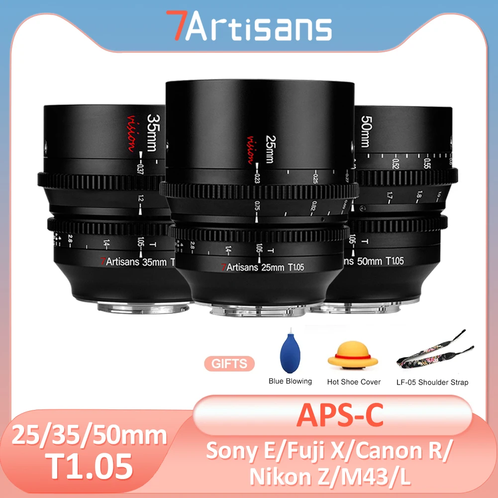 7artisans 25mm 35mm 50mm T1.05 APS-C Cine Lens Cinematic Vision for Sony E Canon EOS R Sigma Lumix L M43 Fujifilm XF fx30 r6 red