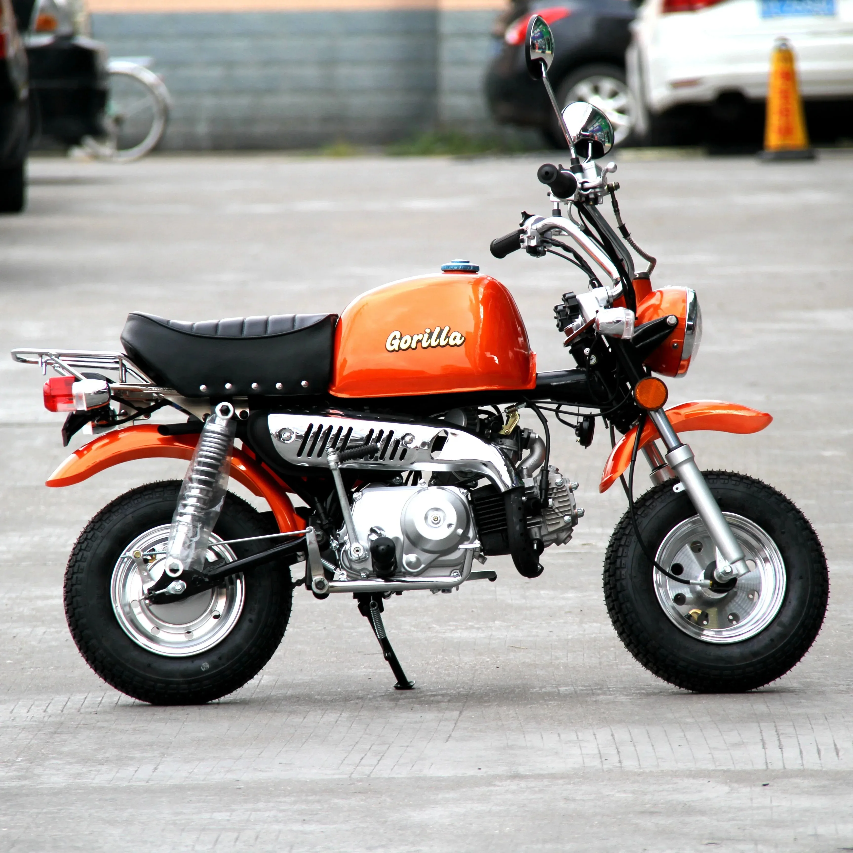 110cc Gas Monkey Gorilla Trail Bike 4-Stroke Electric Kick Start Retro Pit Bike, 8L Tank Dual Shocks 3.50-8 Fat Tire for Adults.
