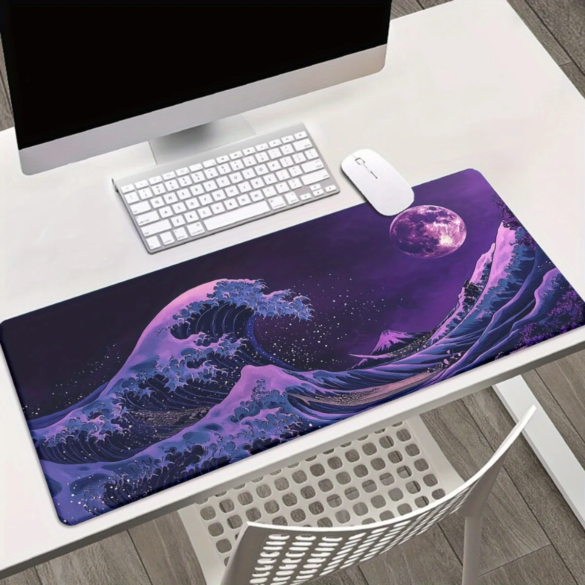 لوحة الماوس المطبوعة عالية الوضوح بنمط القمر المموج الأرجواني مصنوعة من المطاط، وهي مضادة للانزلاق وسهلة التنظيف #3