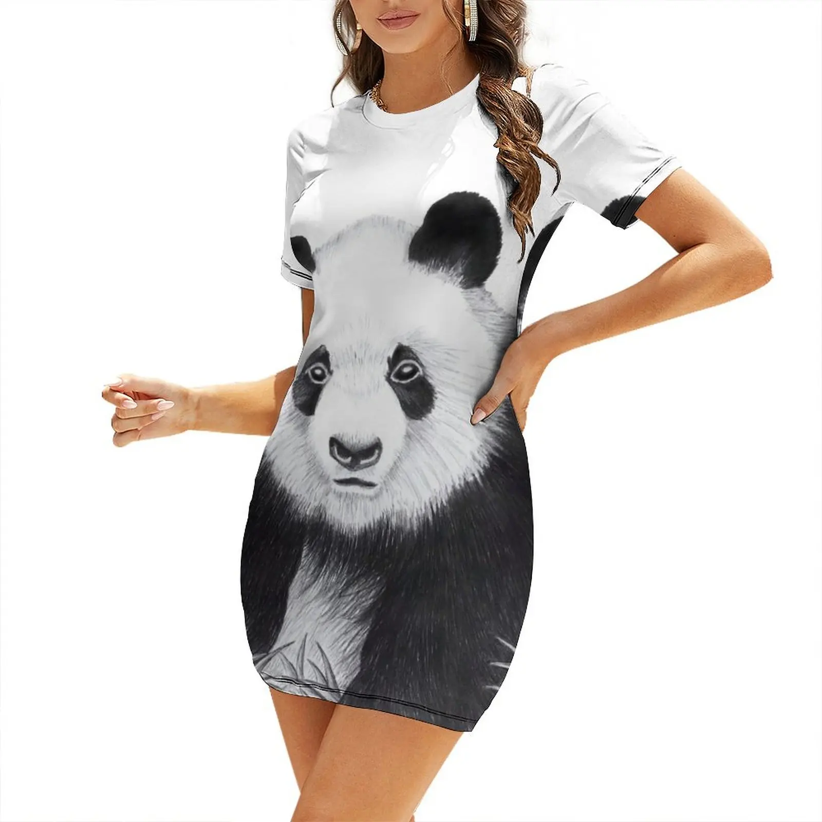 

Panda Short Sleeved Dress summer clothes women's dresses luxury evening dress ladies