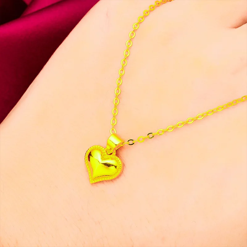 

Women's Heart Smooth Fashion Necklace 24K Gold AU999 - Traditional craft, glossy heart, neck-fitting chain, for dress outfits