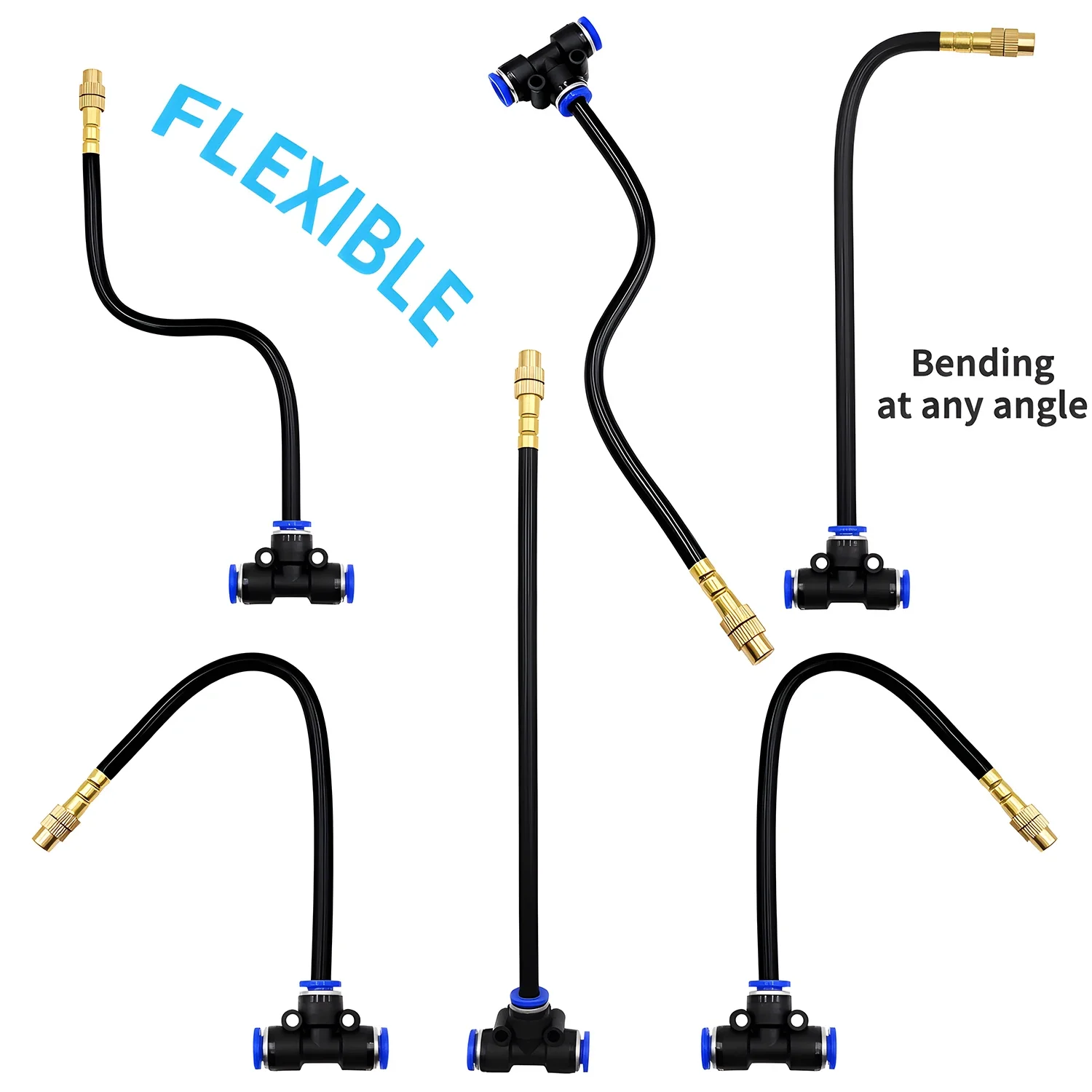 8mm Straight Push Lock Joint Yellow Copper Mist Nozzle 20-5Pcs Free Bending Garden Watering Humidification Sprayer Tool