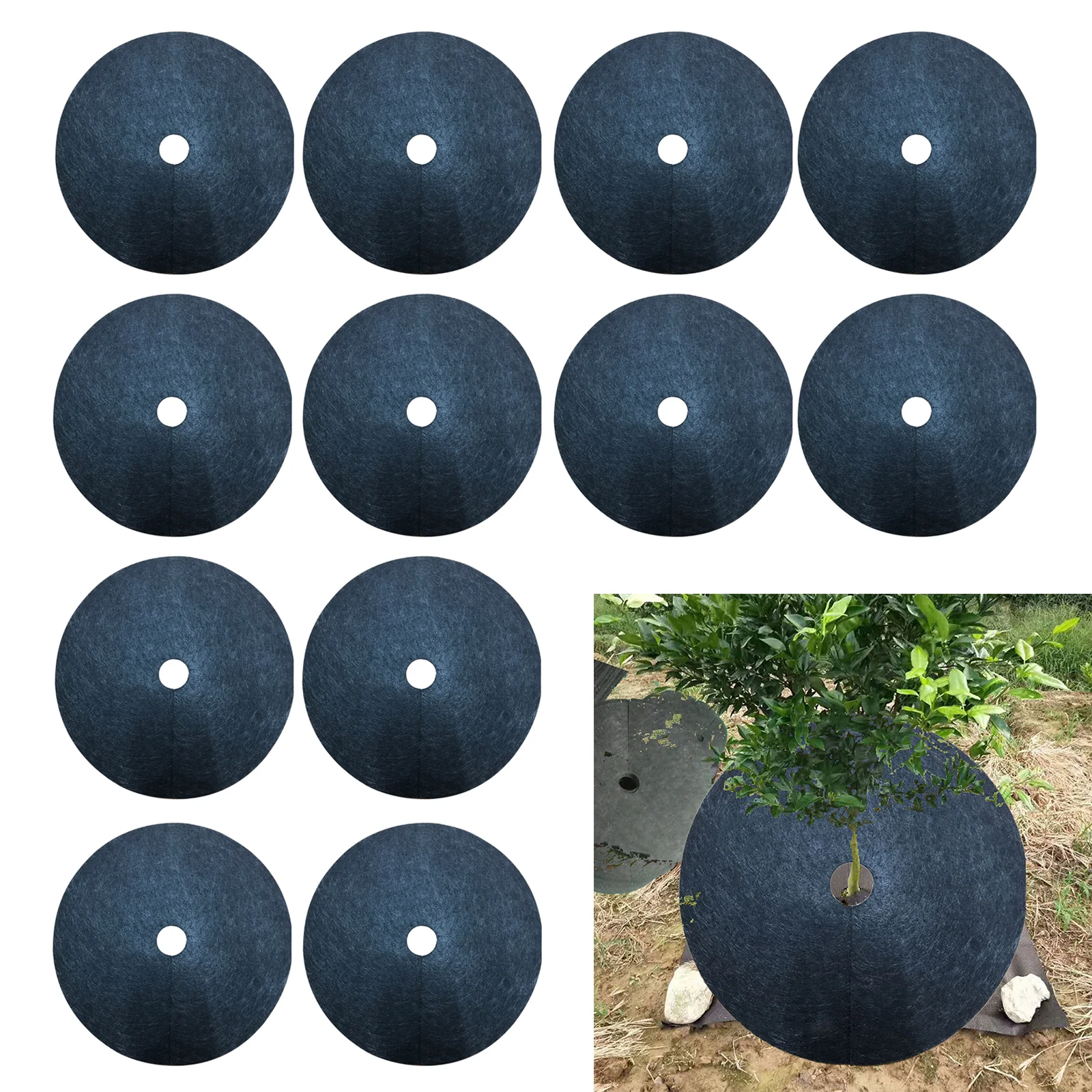 

12Pcs Ecological Weed Mats Non woven Tree Protection Mulch Rings Protector Barrier for Indoor Outdoor Garden Plant Potted