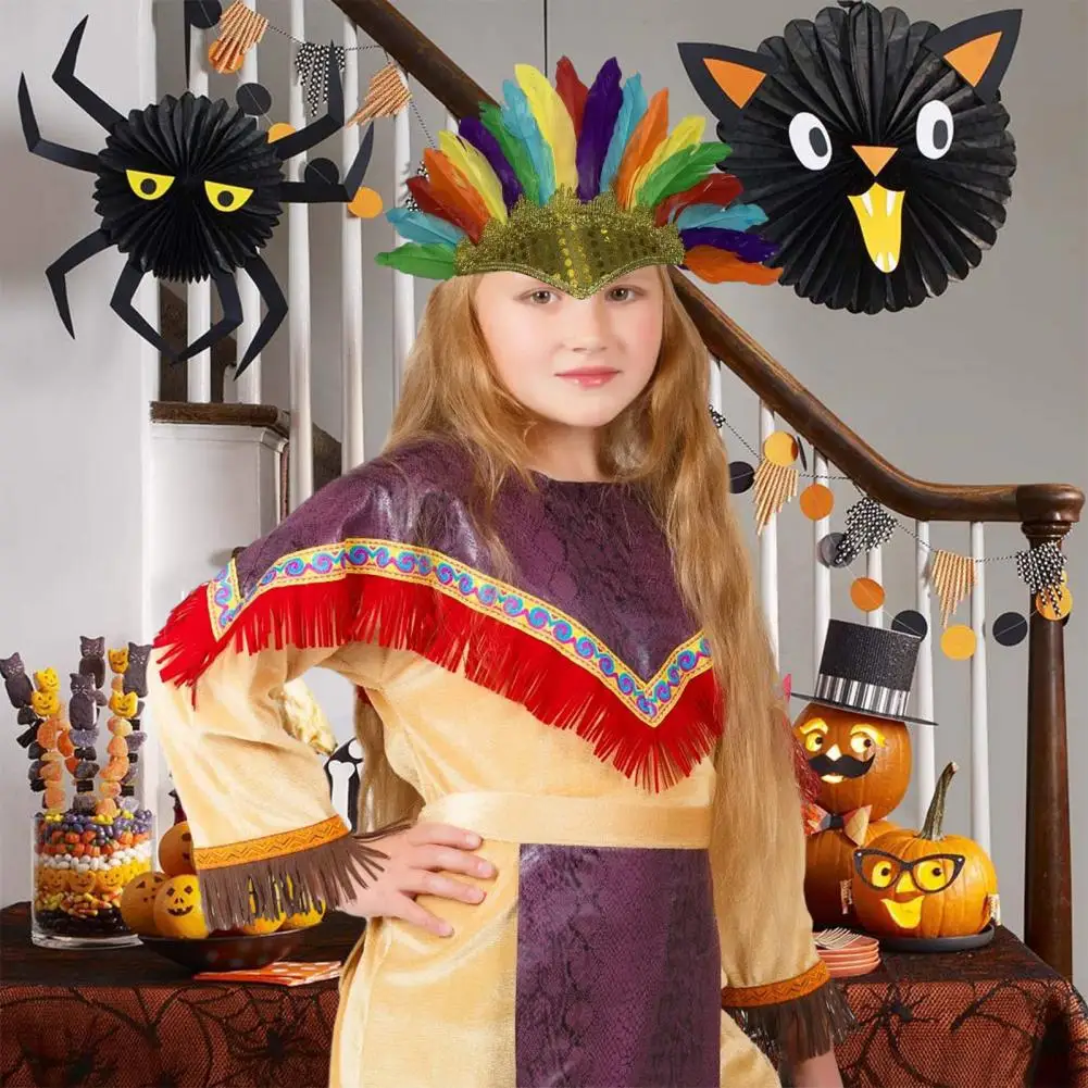 42*23cm Halloween Feather Headgear Indian Style Hat Carnival Costume Children Performance Party Headpiece Cosplay Party Costume