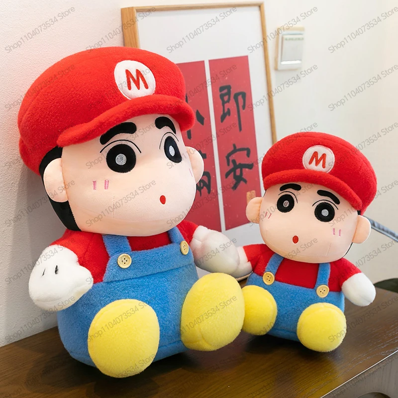 Creative Mario Crayon Shinchan Plush Toy Cartoon Stuffed Doll Birthday Gift For Kids Boys Girls Home Bedroom Decor Soft Fluffy