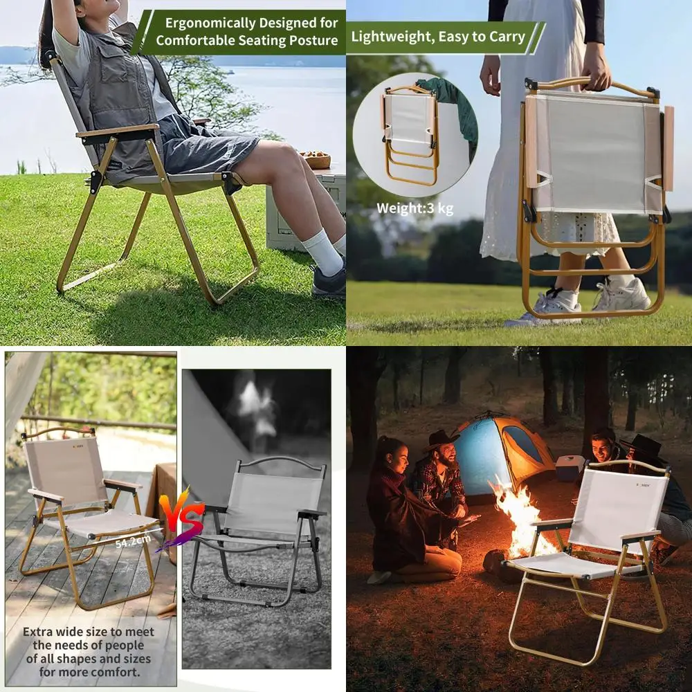 

Ultralight Folding Camping Chair with Wood Handle, Portable Outdoor Beach Lawn Chair for Travel, Hiking, Supports 330 lbs