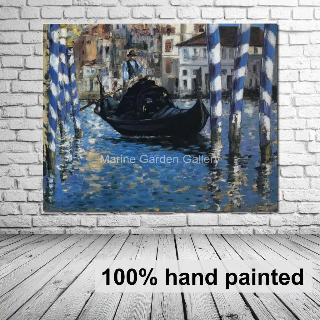 Abstract Canvas Art Grand Canal Venice Handmade Edouard Manet Oil Painting Blue Impressionist Landscape for Sitting Room Decor