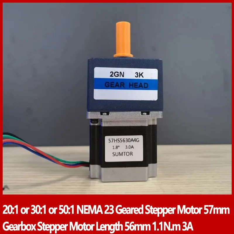 20:1 or 30:1 or 50:1 NEMA 23 Geared Stepper Motor 57mm Gearbox Stepper Motor Length 56mm 1.1N.m 3A