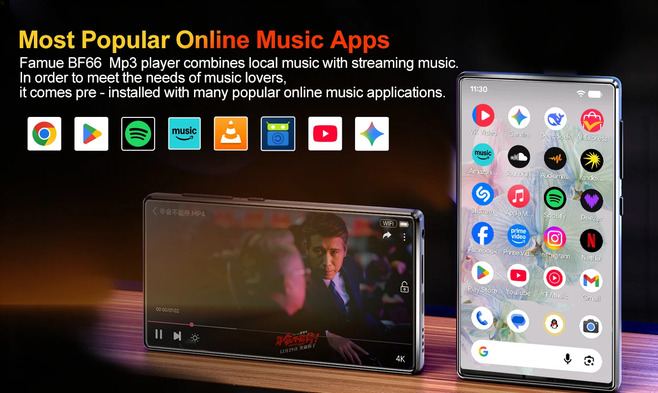 Android 13 MP3-Player 4,7 Zoll Bildschirm 6GB+64GB Octa-Core 1TB Erweiterbar Bluetooth 5.0 Lautsprecher HIFI-Sound Play Store Spotify – Detail 2