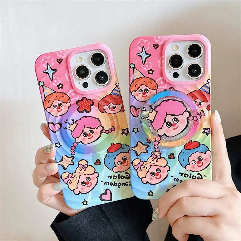 

Cartoon Color graffiti head Magnetic Phone Case For iPhone 15 Pro 14 13 12 Pro Max 14pro Cover with Magsafe Holder Cases Fun