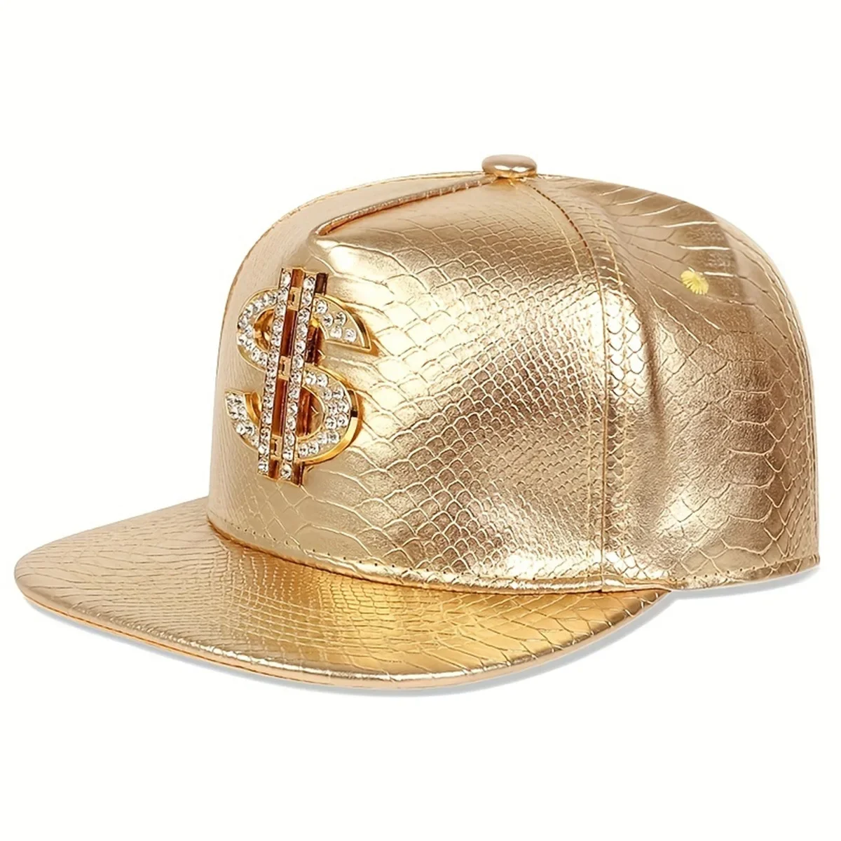 Dollar Sign Rhinestone Baseball Cap Men Women Hip Hop Flat Brim Hat Shiny Snake Skin Texture Adjustable Party Costume Snapback
