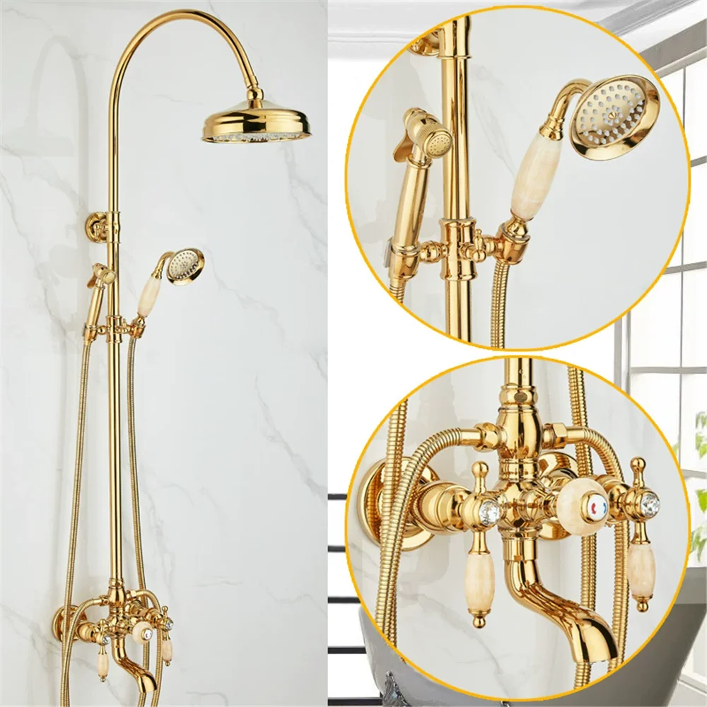 

Tuqiu Golden Bathtub and Shower Faucet Brass Bath Shower Set Brass Wall Mounted Ceiling Rainfall Shower & Hand shower Faucet Set