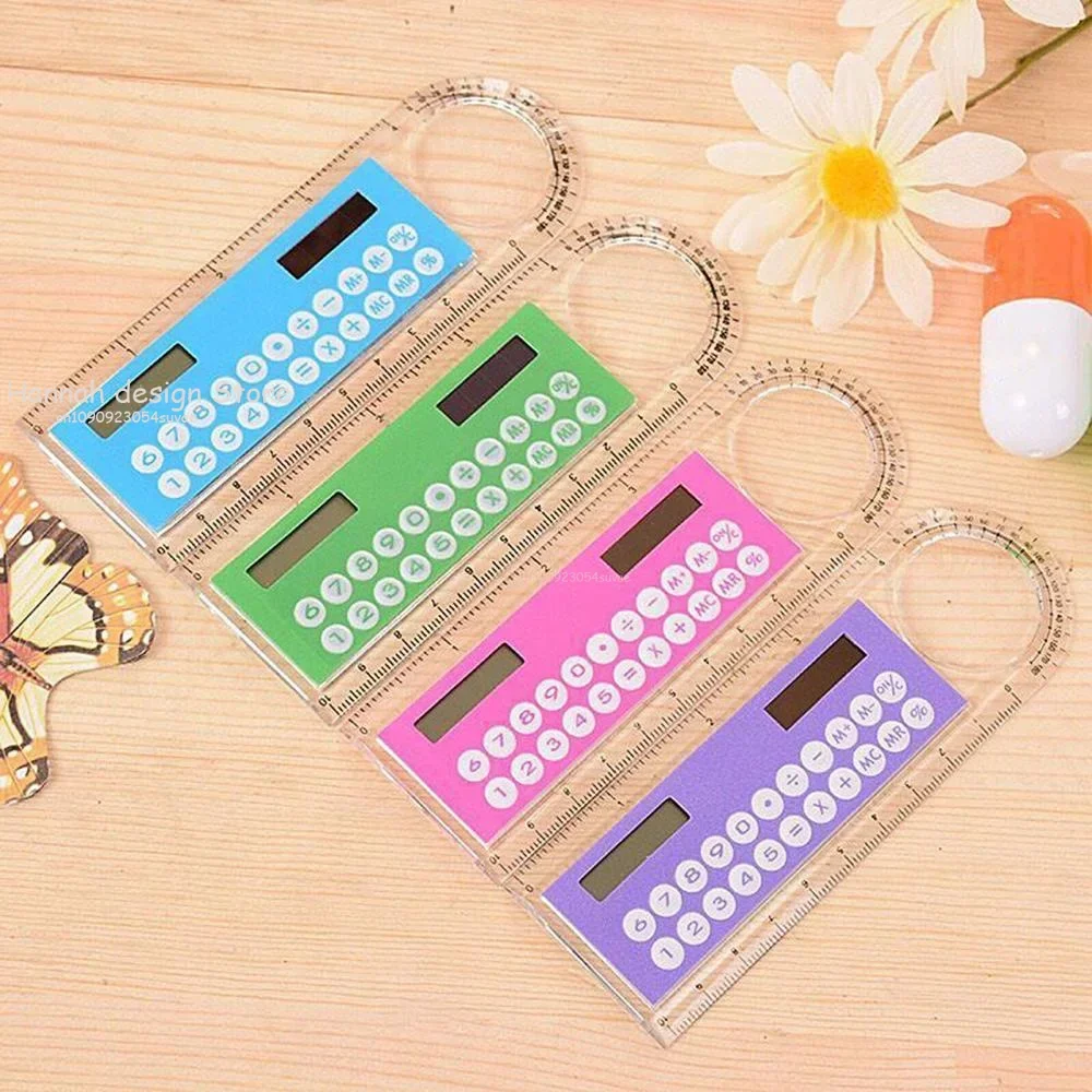 Mini Portable Multifunction Colorful Student Ruler Calculators Portable Solar Energy Counters Random Color Student Calculator