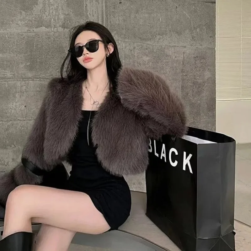 Faux Fox Fur Coat Womens Autumn Winter Jacket New Short Temperament Loose Imitation Fur Outwear Tops Female Warm Overcoat