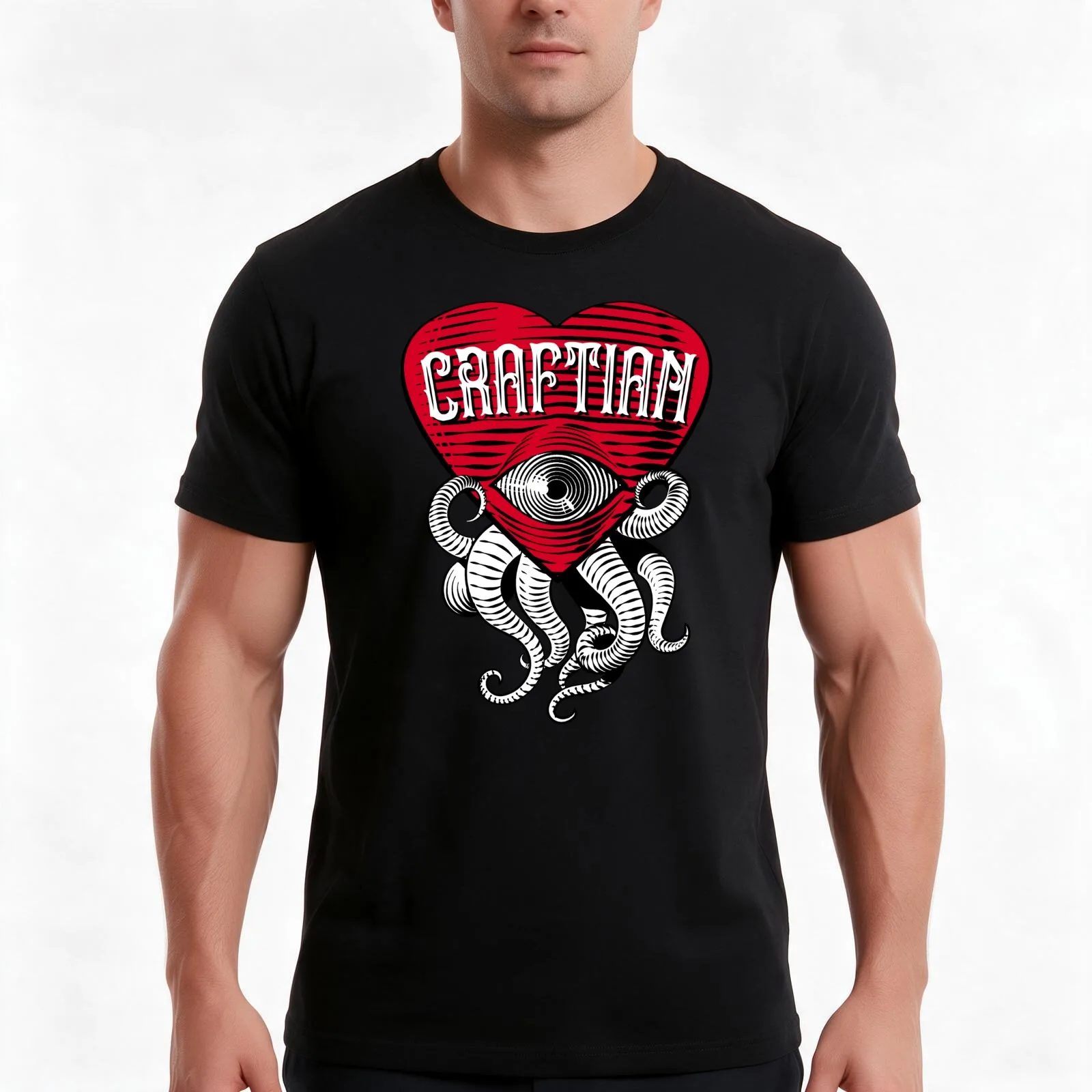Freaky Lovecraftian Heart With Eyeball and Tentacles Cthulhu Inspired T-Shirt, Summer Casual Cotton Tee, Vintage Graphic Print