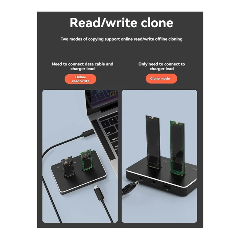 

HJ-M.2 SATA/Nvme Dual-Bay Hard Drive Docking Station Clone Offline Clone M.2 SSD Duplicator Data Transmission Usb3.1 US Plug