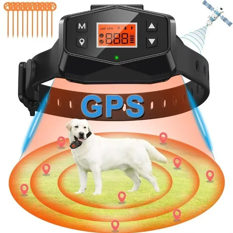 GPS Wireless Electric Dog Fence,  Waterproof Pet Containment System Range 33-999yards, Automatic Bark Stop Dog Training Collar