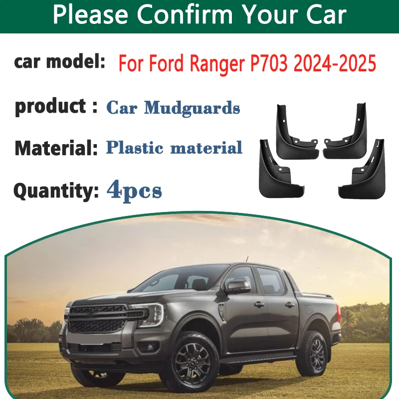 For Ford Ranger P703 Accessories North American version 2024 2025 Mudguard 4x Splash Guard Rubber Front Rear Splash-proof Fender view 2