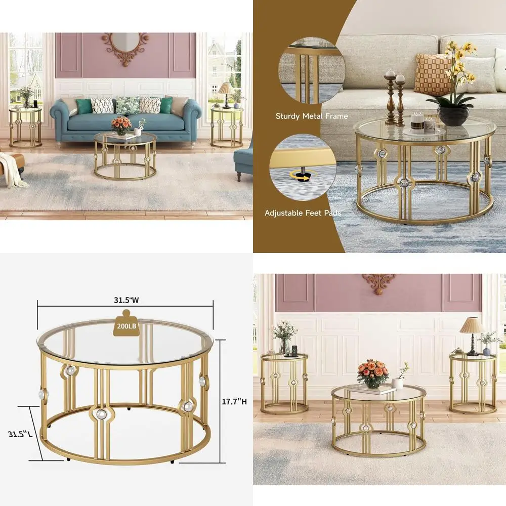 

Elegant Round Tempered Glass Coffee Table in Gold for Living Spaces and Offices