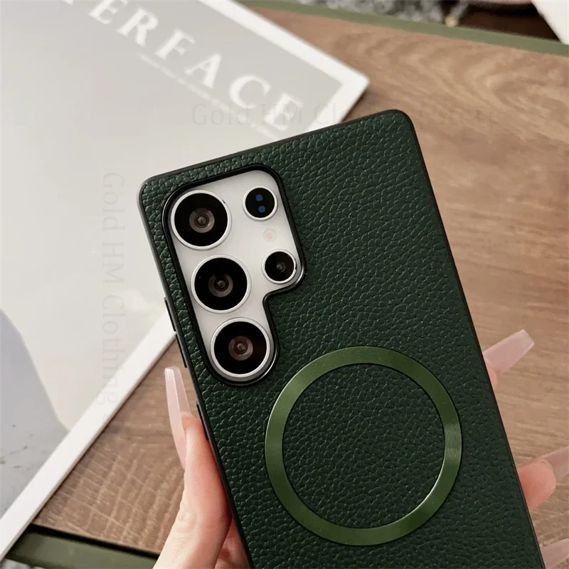 Drahtlose Ladeabdeckung Leder Handyhülle für Samsung S25 Edge S24 Ultra S23 Plus A07 A16 A26 A36 A56 5G TPU Schutzhülle