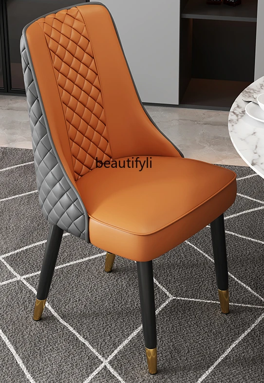 Home light luxury post-modern Nordic solid wood hotel dining table and chairs leisure simple leather back chair combination 6