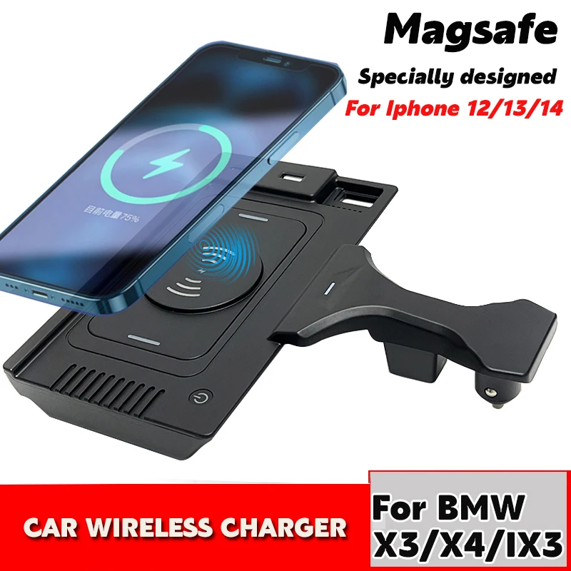 

Car wireless charger for bmw x3 x4 ix3 G02 G01fast charging charger holder magnetic force suction for iphone 12 13 14 2018-2022