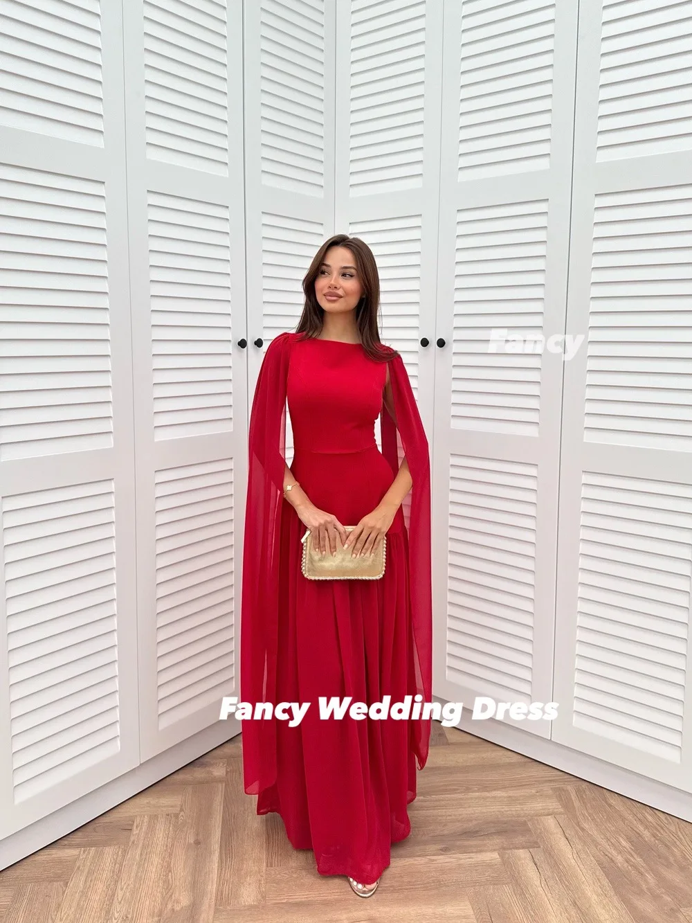 Robe de soirée fantaisie et gracieuse, col rond, ligne A, en Satin élastique, robe de bal, arabie saoudite, avec Long châle, fermeture éclair au dos, personnalisée