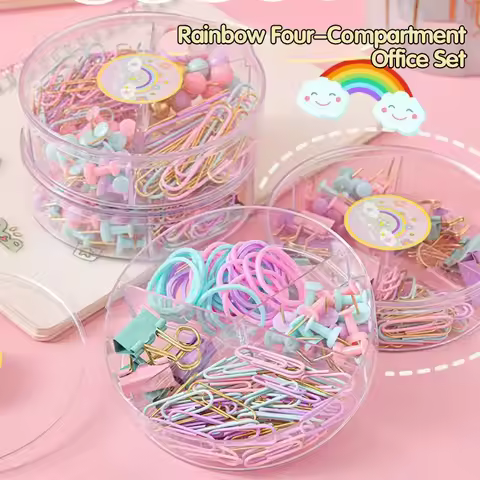 Color Paper Clip Long Tail Clip Push Pin Four Grid Box Office Combination Set I-shaped Nail Boat Shaped Needle