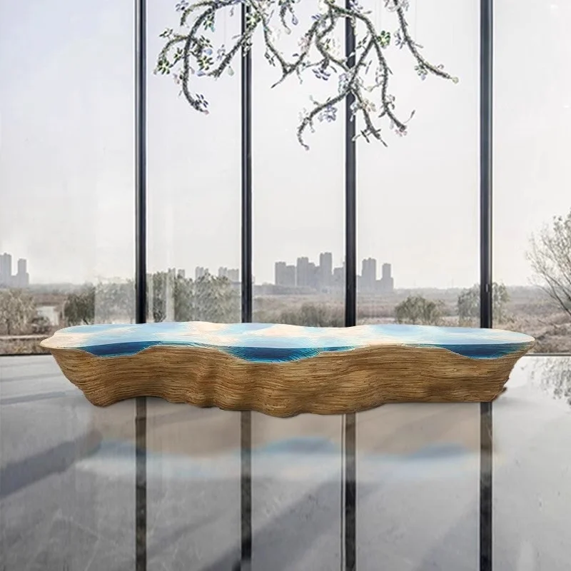 #Large Irregular River Dining Table Epoxy Resin Casting Table Decoration Coffee Table Indoor Home Decoration Wooden Base