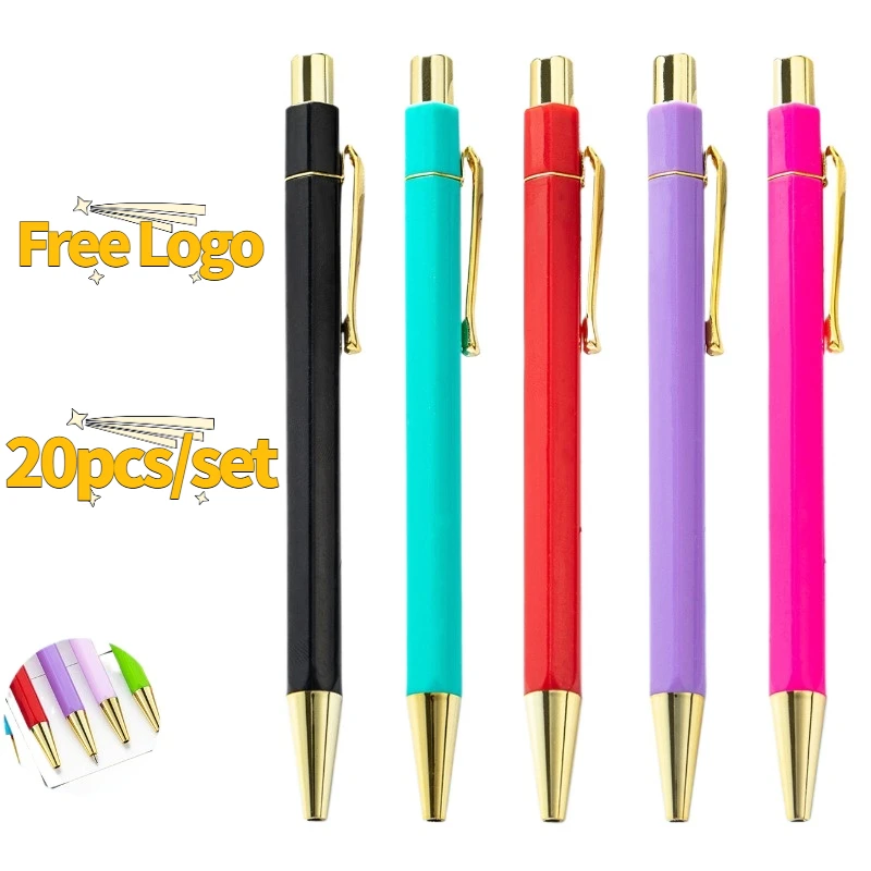 20pcs Hexagonal Plastic Pen Free Logo Student Writing Stationery Ballpoint Pen Wholesale Advertising Gift Pen Office Supplies