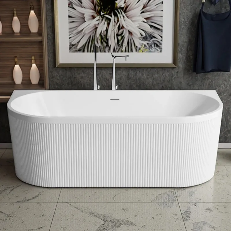 Unique Design Striped Pattern Interior Bad Free Independent Acrylic Bathtub