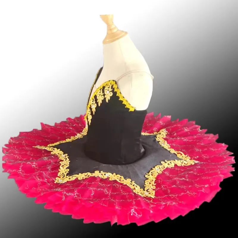 Rot-schwarzes Schwanensee-Ballett-Tutu für Kinder und Erwachsene, professionelle Ballerina-Tanzkostüme im Pfannkuchenstil für Mädchen und Frauen