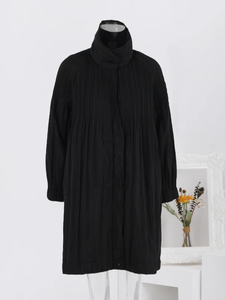 LANMREM cappotto invernale Casual in cotone pieghettato per donna colletto alla coreana tinta unita abbigliamento di media lunghezza moda 2024 nuovo 32 c385