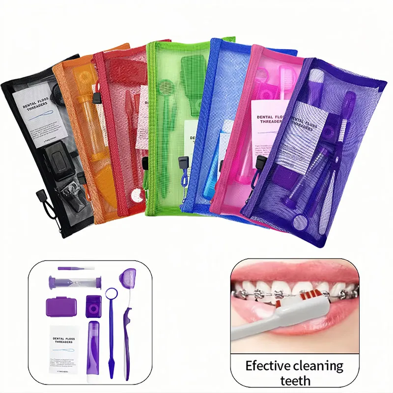 8 unids/set Kit de cepillo para el cuidado Dental herramienta de limpieza de dientes de ortodoncia cepillo de dientes plegable cepillo Interdental hilo de viaje 2028