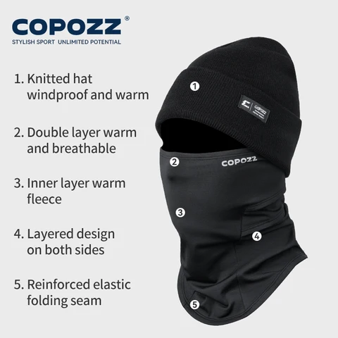 COPOZZ Зимняя лыжная маска-шапка 2 в 1