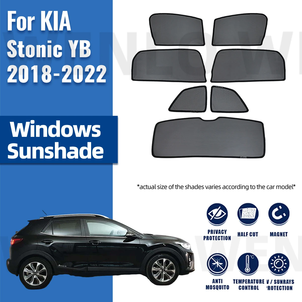 

For KIA Stonic YB 2018 2019 2020 2021 2022 Magnetic Car Sunshade Front Windshield Frame Curtain Rear Side Window Sun Shade Visor