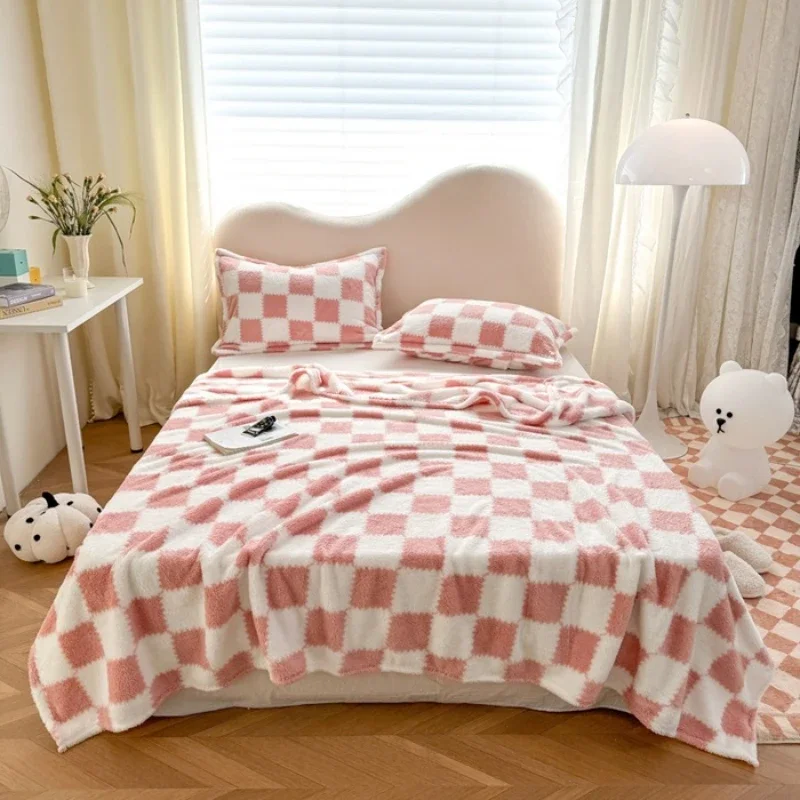 Checkered Flannel Blanket Winter Thickened Plaid Super Soft Warm Office Nap Throw Sofa Cover Bedspread Air Conditioning Blanket