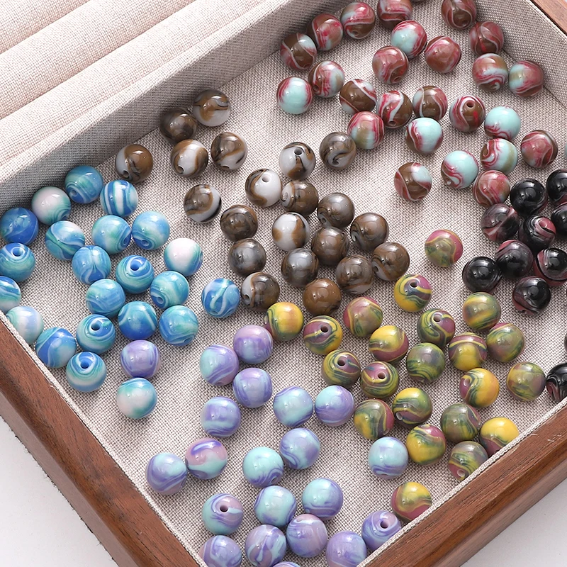 

10/20pcs Oil Painting Color Resin Beads 8/10mm Round Spacer Loose Beads For Jewelry Making DIY Bracelets Phone Chain Accessories