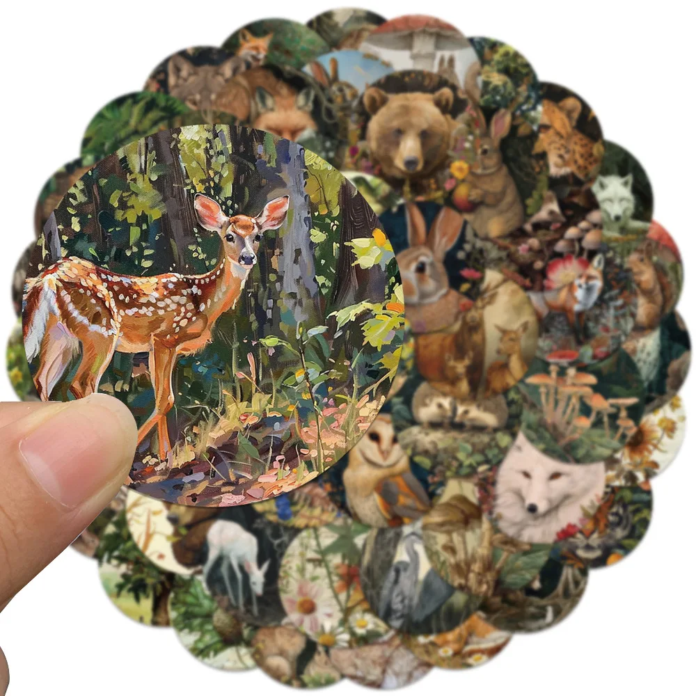 10/50pcs Vintage Forest Animal Stickers Aesthetic Art Decals DIY Scrapbooking Phone Luggage Car Graffiti Decoration Sticker Toy